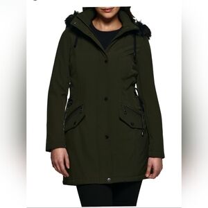 Guess Women's Olive Parka Coat With Renovable Hood
